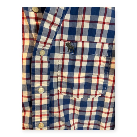 ABERCROMBIE & FITCH Muscle Shirt Mens L Red Blue Plaid - Picture 2 of 4